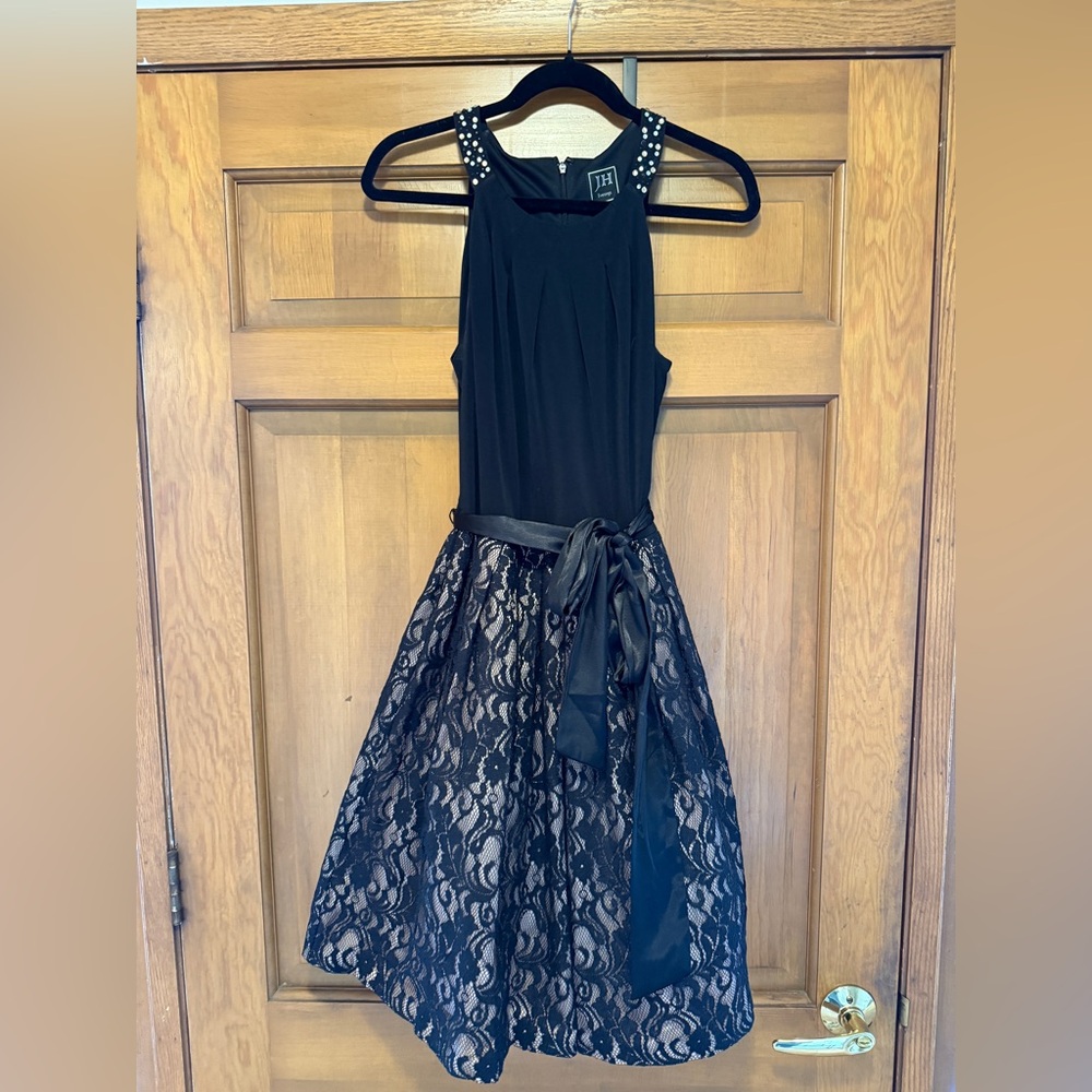 JH Collectibles Black and Tan Halter Fit and Flare Mini Dress